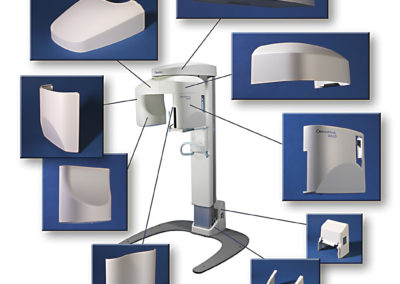 Multi-part enclosure for panoramic dental x-ray unit.