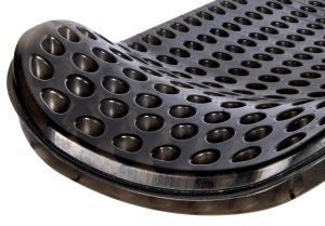 Twin-sheet formed body armor back component, flat angle view photo