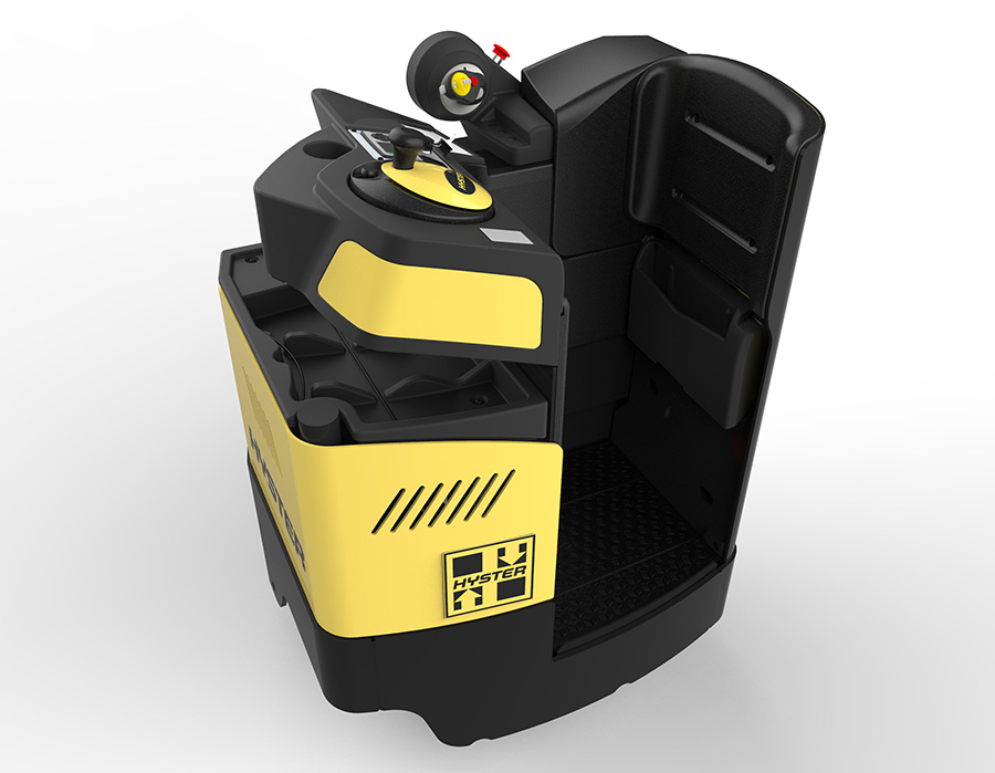 transportation bumper finishing Typical reach truck cab with a black and yellow color scheme, shown on a white background.